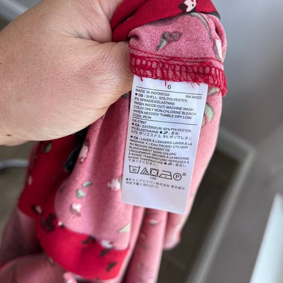 Banana Republic Red Floral Long Sleeve Button Mini Dress Career Party Sz 6 - Picture 4 of 8